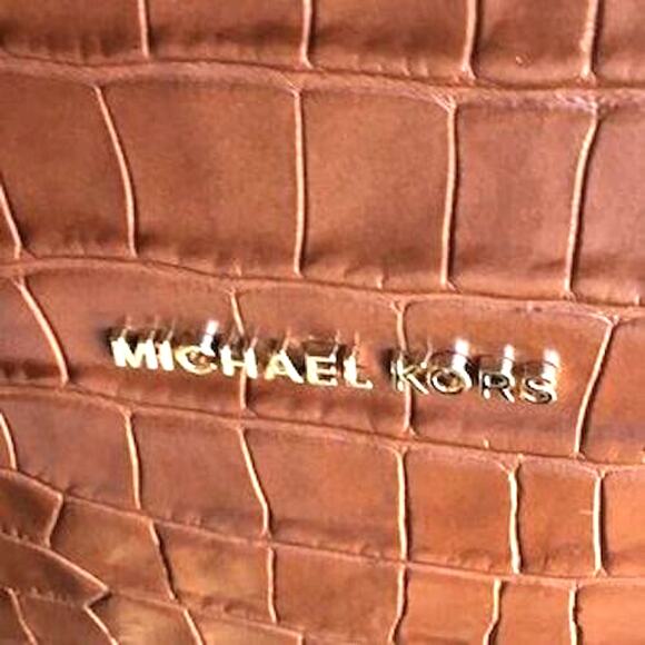 MICHAEL KORS EMBOSSED LEATHER SATCHEL Chestnut Brown NWT - Picture 2 of 8